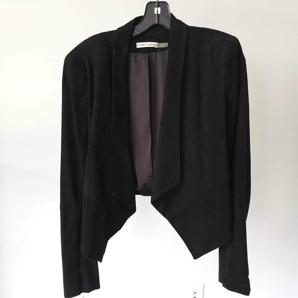 Alice + Olivia Black Draped Open Front Jacket